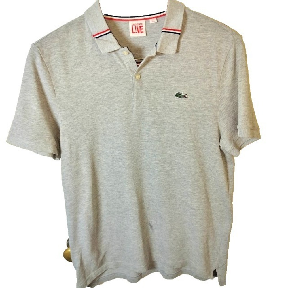 LACOSTE LIVE Designer Polo Shirt Pique Cotton Short Sleeve Large  Gray